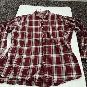 Women’s Bass Pro Shops Maroon and White Plaid Shirt long sleeve large button up